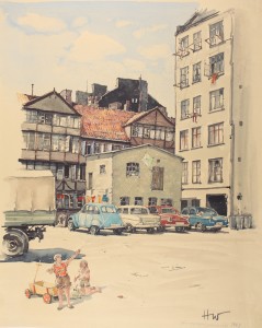 Trümmerparkplatz / Neanderstraße 1963, Aquarell
